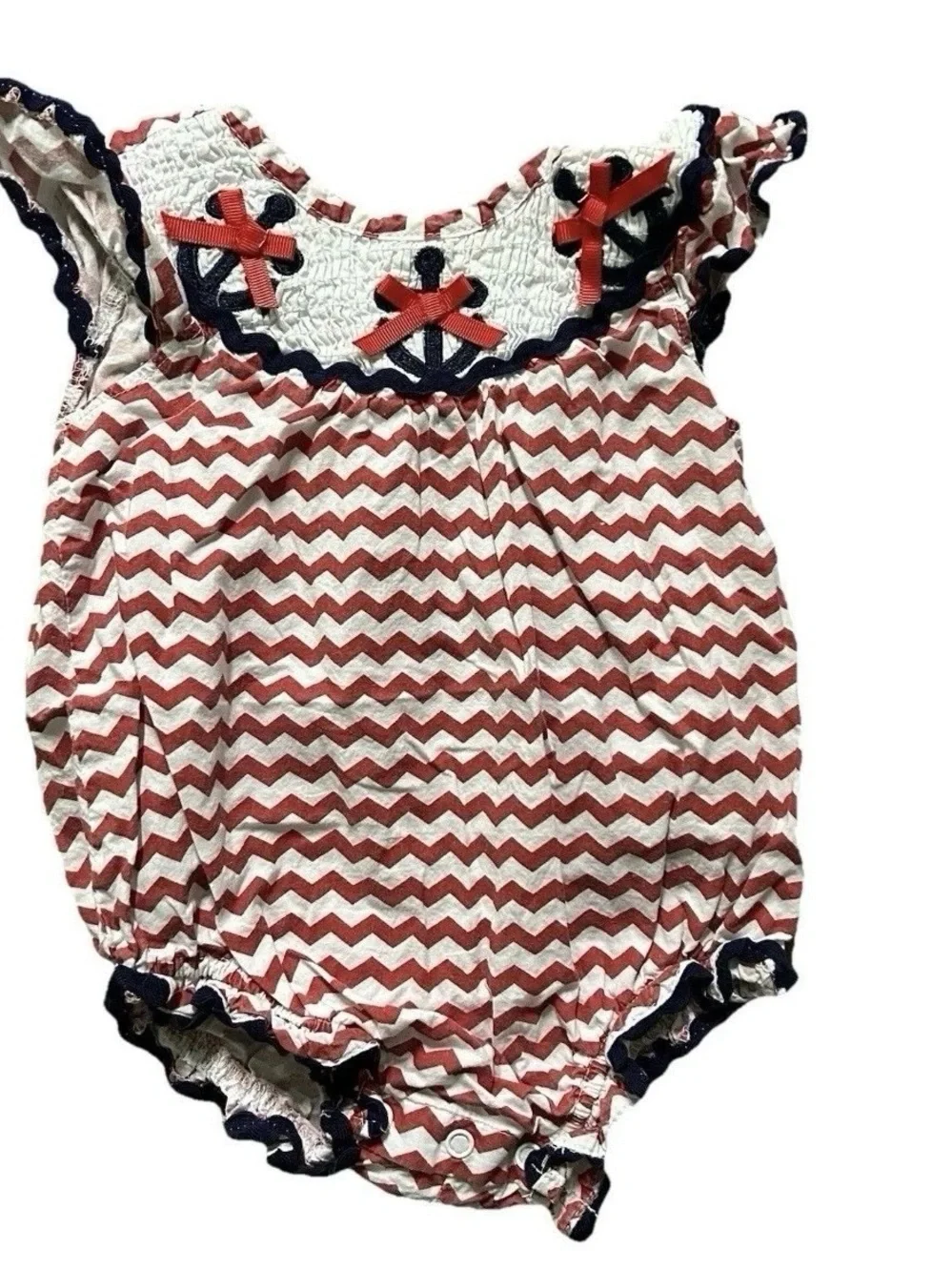 Baby Girl Red White Blue Patriotic Smocked Bubble Size 3-6 Months Summer